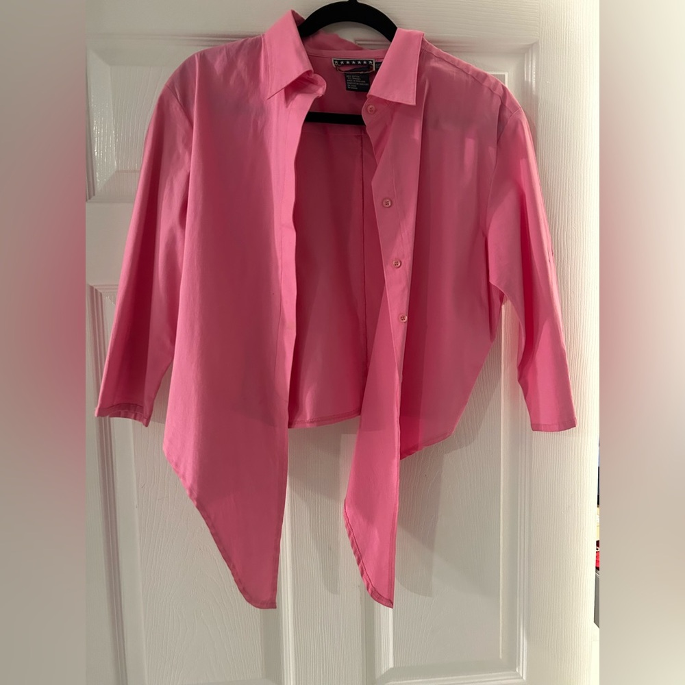 Pink Asymmetrical Button Down Shirt with Dress Collar